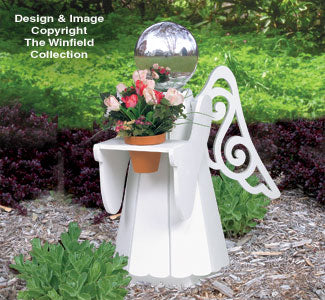 Small Angel Gazing Ball Holder Wood Pattern - The Winfield Collection
