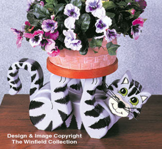 Playful Cat Plant Stand Wood Plan(F) - The Winfield Collection