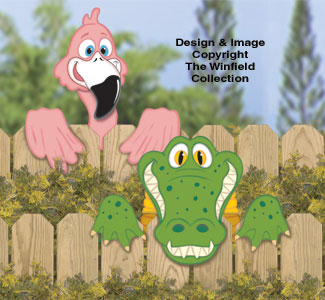 Gator And Flamingo Fence Peekers Wood Pattern - The Winfield Collection