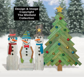 Pallet Wood Snowmen and Pine Tree Pattern Set (W1813 & 1814)