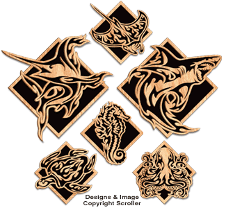 Flaming Sea Creatures Scrolled Art Pattern