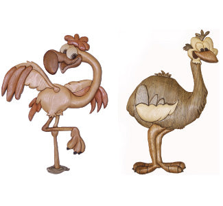 Flamingo & Ostrich Pair Intarsia Pattern