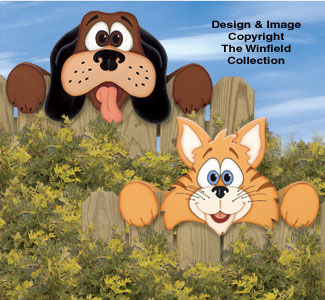 Cat & Dog Fence Peekers Wood Pattern