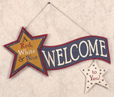Red, White & Blue Welcome Sign Wood Pattern