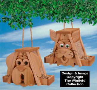 Cedar Cat and Dog Birdfeeders Wood Pattern - The Winfield Collection