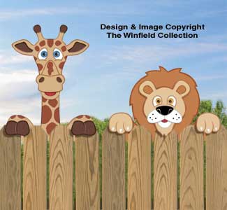 Giraffe & Lion Fence Peekers Wood Pattern