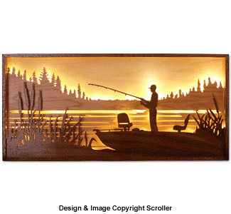 Lighted Fisherman Silhouette Wall Art Design Pattern - Downloadable