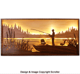 Lighted Fisherman Silhouette Wall Art Design Pattern - Downloadable