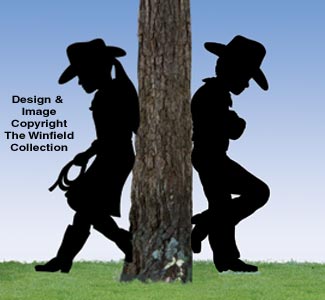 Leaning Cowboy Kid and Cowgirl Kid Shadow Set (SH121 & W1021SH) - The Winfield Collection